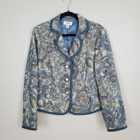 Vintage Talbots Blazer Womens 12 Tapestry Velvet Trim Cottagecore Romantic - Picture 1 of 10